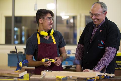 Carpentry TAFE teacher with student