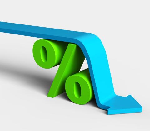 Percentage symbol and down facing arrow