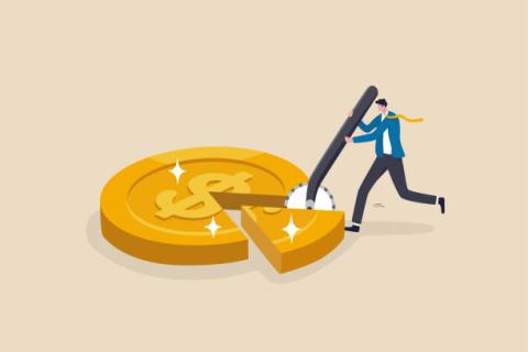 illustration of a coin and little person