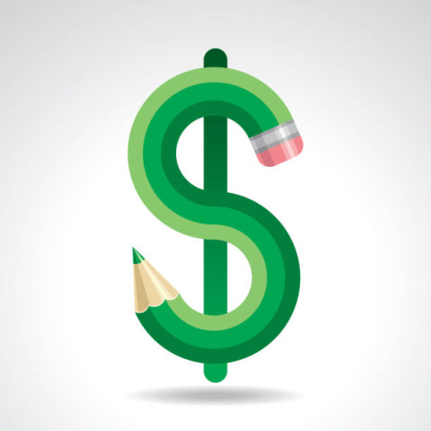 green pencil forming a dollar sign