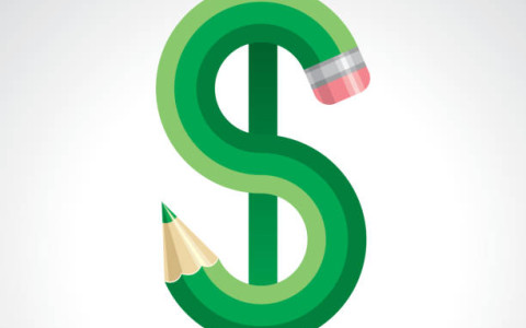 green pencil forming a dollar sign